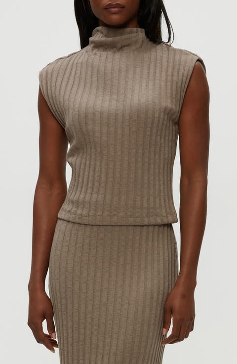 Nara Rib Funnel Neck Cotton Blend Knit Top