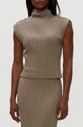 Michael Stars Nara Rib Funnel Neck Cotton Blend Knit Top