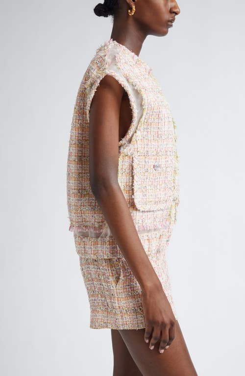Shop Versace Fancy Metallic Tweed Vest In Pastel Pink White