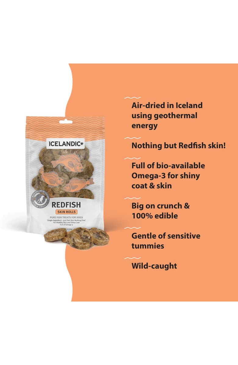 ICELANDIC+ Redfish Skin Rolls Dog Treat 3oz Bag, Alternate, color, Multicolored