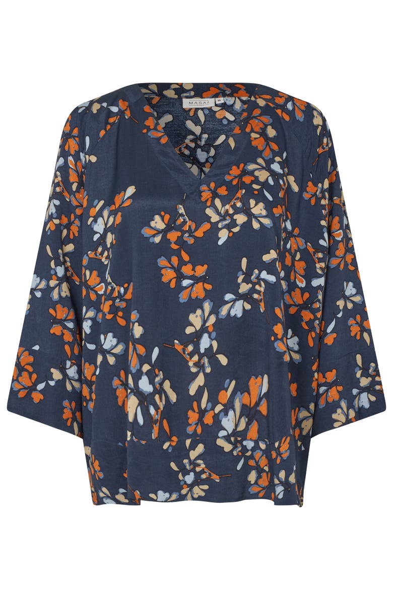 MaBenika 3/4 Sleeve V-Neck Blouse, Alternate, color, Autumnal