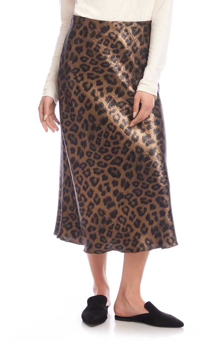 Karen Kane Bias Cut Satin Midi Skirt, Main, color, Leopard