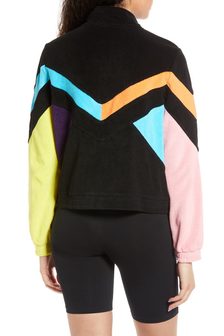 Hadley Colorblock Velour Crop Jacket, Alternate, color, BLACK/ BBTN/ CORG