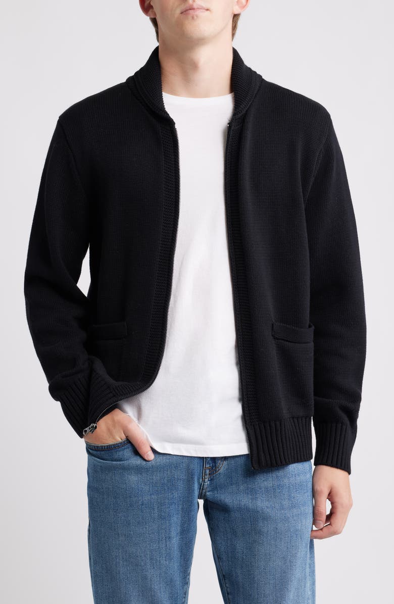 Schott NYC Cotton Zip Cardigan, Main, color, Black