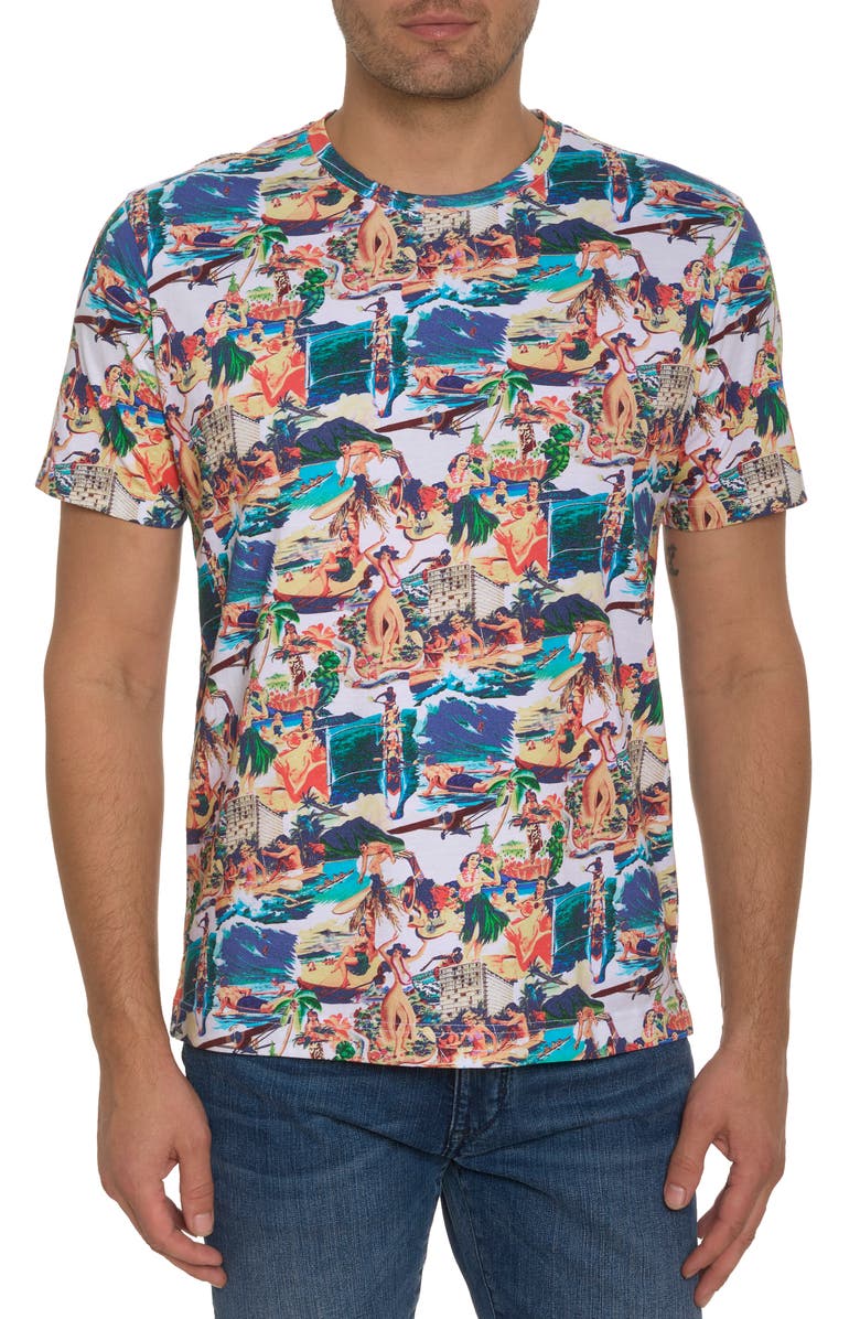 Robert Graham Hawaii Vacation Cotton T-Shirt, Main, color, White Multi