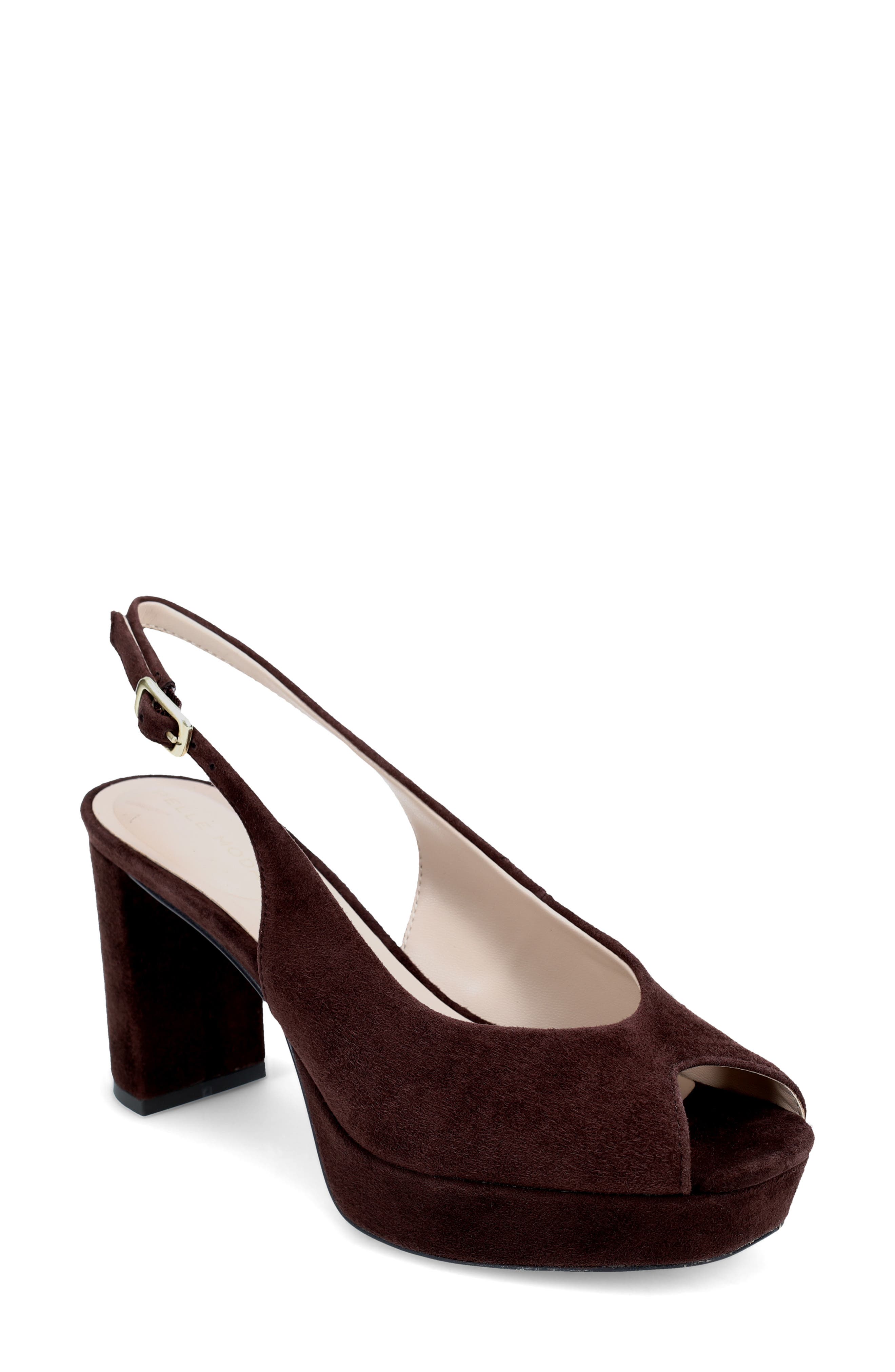 Andee Slingback Peep Toe Pump, Main, color, CHOCOLATE