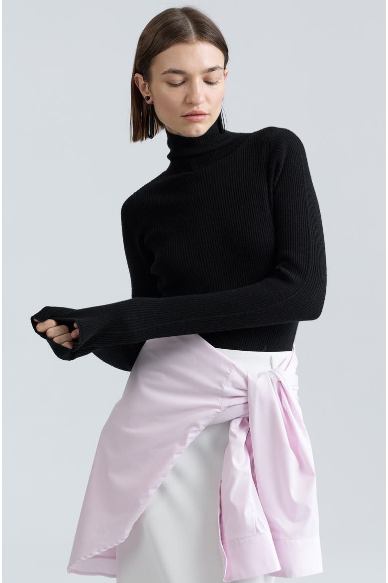 Slim Ribbed Turtleneck, Alternate, color, Black