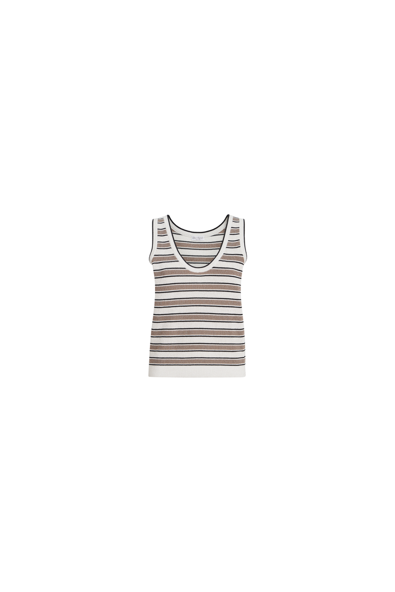 Knit top with sparkling stripes, Alternate, color, White