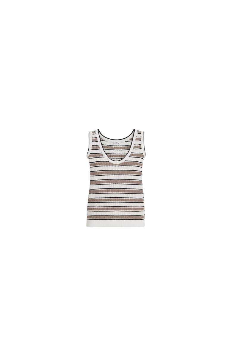 Brunello Cucinelli Knit top with sparkling stripes, Alternate, color, White