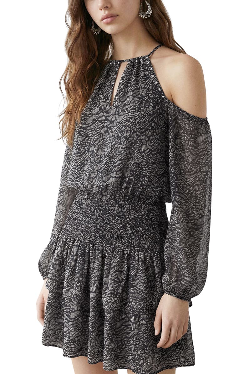 MANGO TEEN Long Sleeve Cold Shoulder Minidress, Main, color, Navy