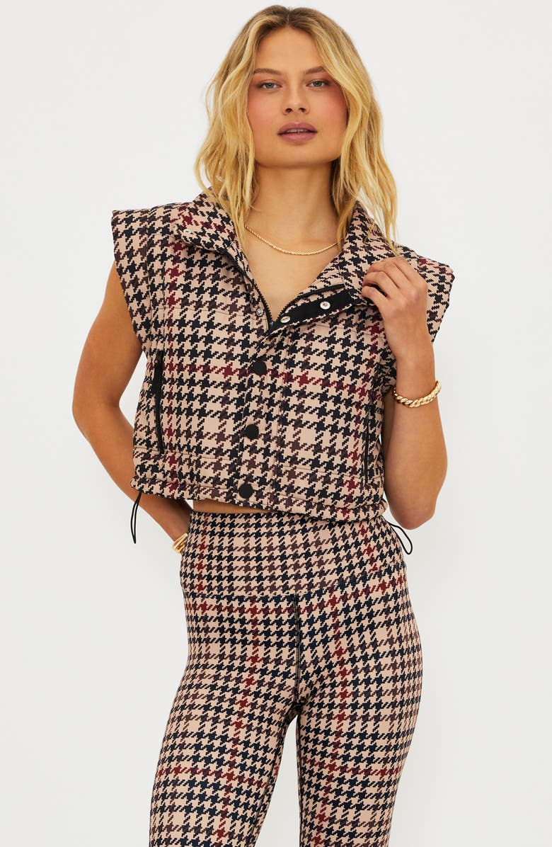 Beach Riot Canyon Houndstooth Crop Puffer Vest, Alternate, color, Midnight Houndstooth