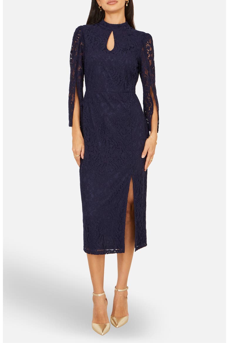navy fitted midi dress Navy blue sleeveless fitted midi dress