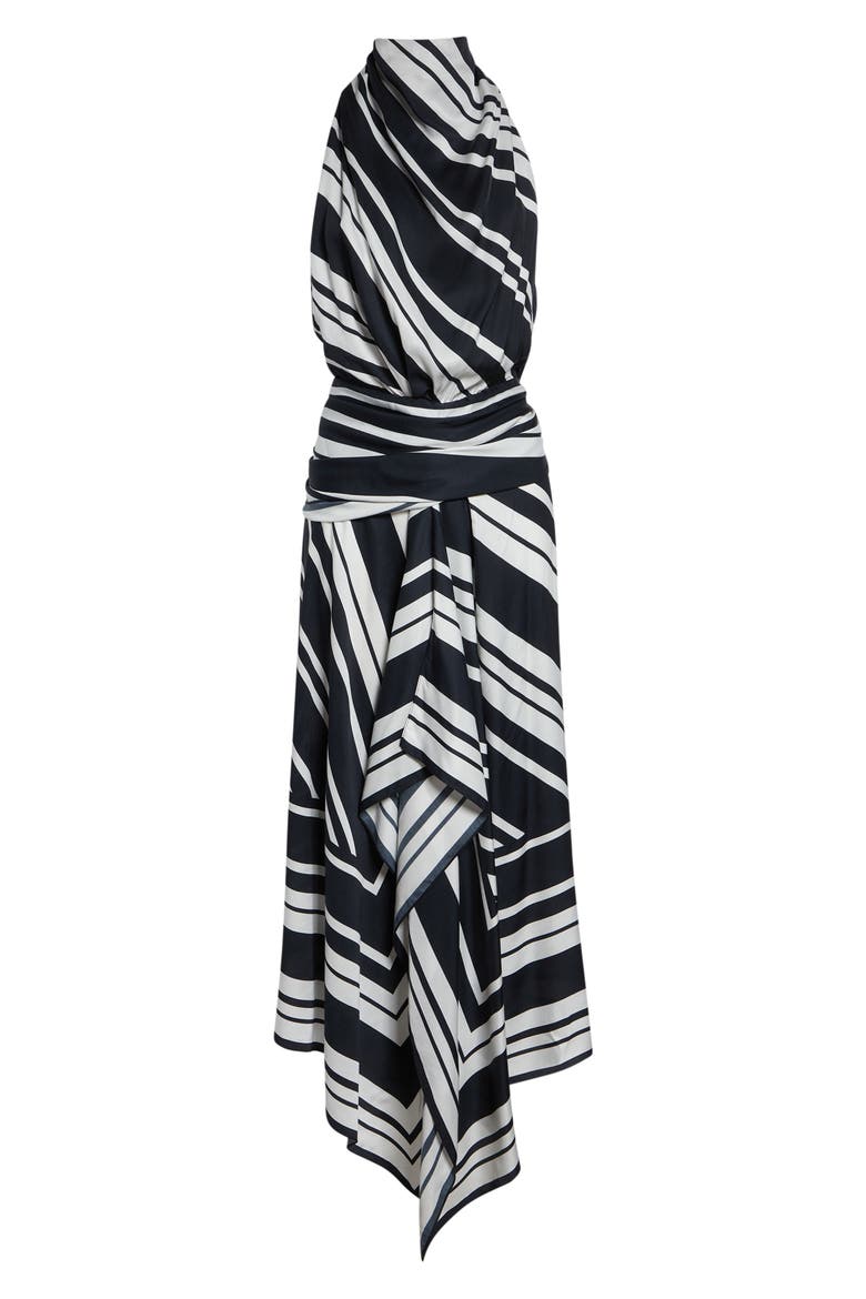 Marin Stripe Scarf Halter Midi Dress, Alternate, color, BLACK/ WHITE STRIPE
