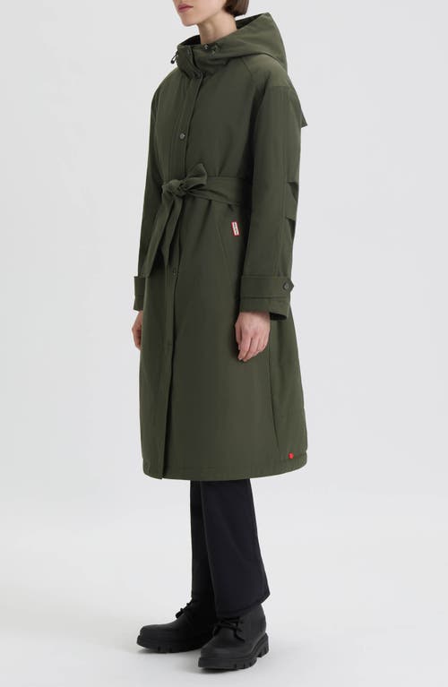 Hunter Violet Hooded Long Trench Coat In Green