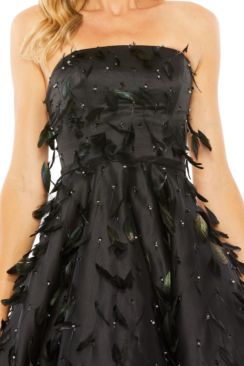 Strapless Feather Embellished Ballgown, Alternate, color, Black