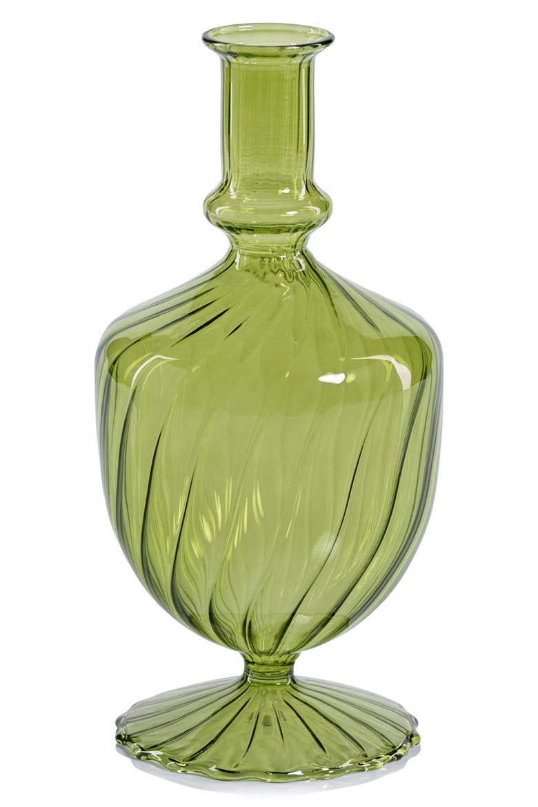 Vellum Spiral Footed Glass Vase, Main, color, GREEN