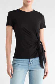 Renee C Short Sleeve Side Knot Tie Top