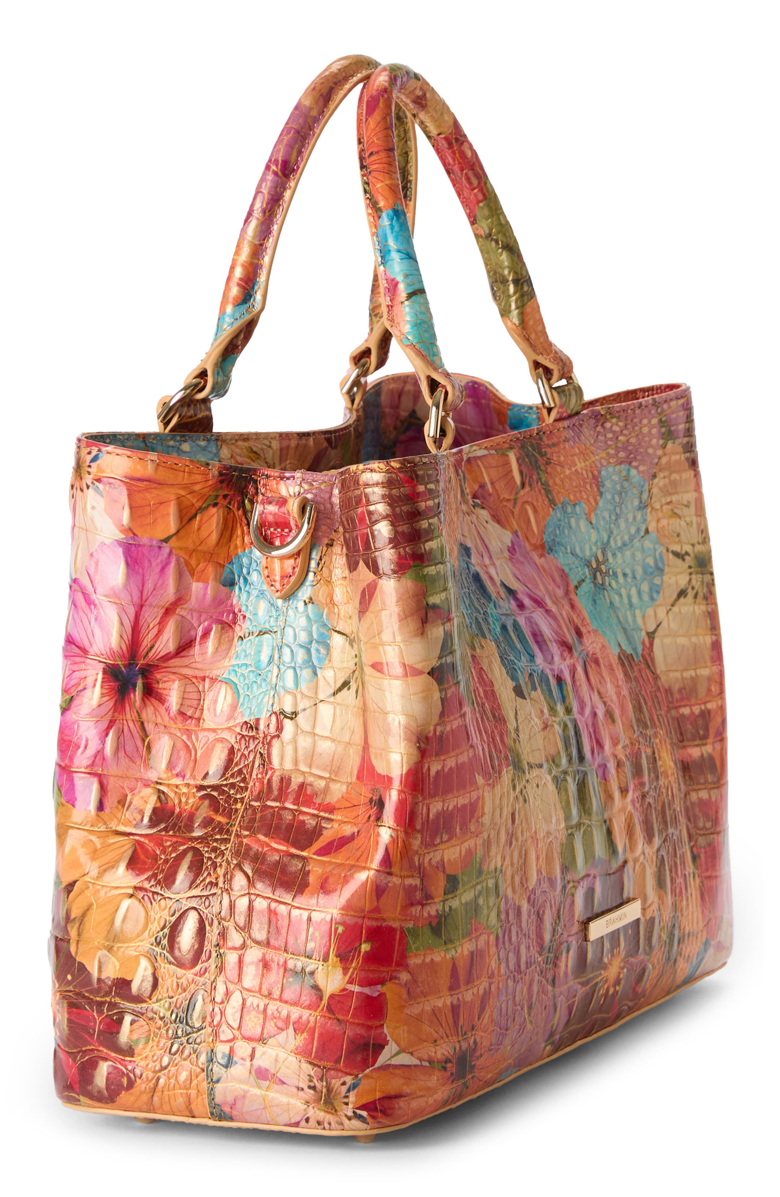 Brahmin Small Denise Embossed Leather Satchel, Alternate, color, Florita