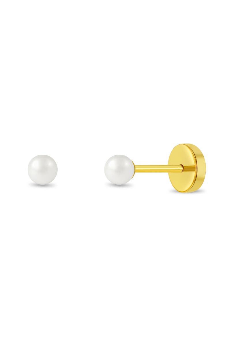 18k Freshwater Pearl Push Back Earrings, Alternate, color, White