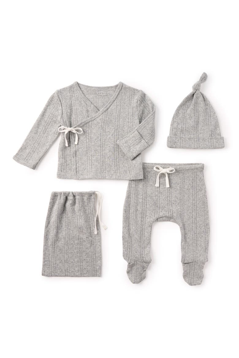 Cotton Pointelle Top, Pants, Hat & Bag Gift Set, Main, color, GREY