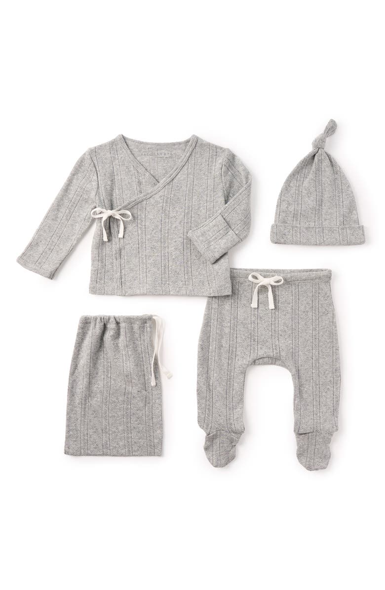 Elegant Baby Cotton Pointelle Top, Pants, Hat & Bag Gift Set, Main, color, Grey