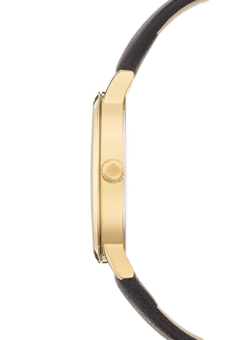 'metro' scalloped dial leather strap watch, 34mm, Alternate, color, BLACK/ GOLD
