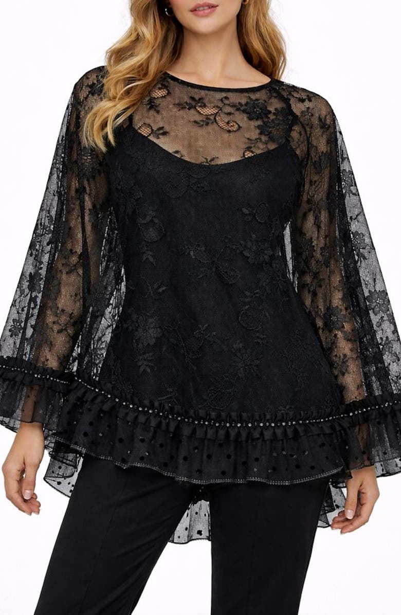 SAACHI Lace Poncho, Main, color, Black