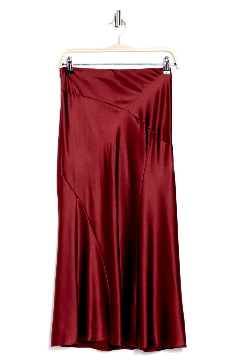 Veronica Beard Sorelle Stretch Silk Midi Skirt, Alternate, color, Maroon