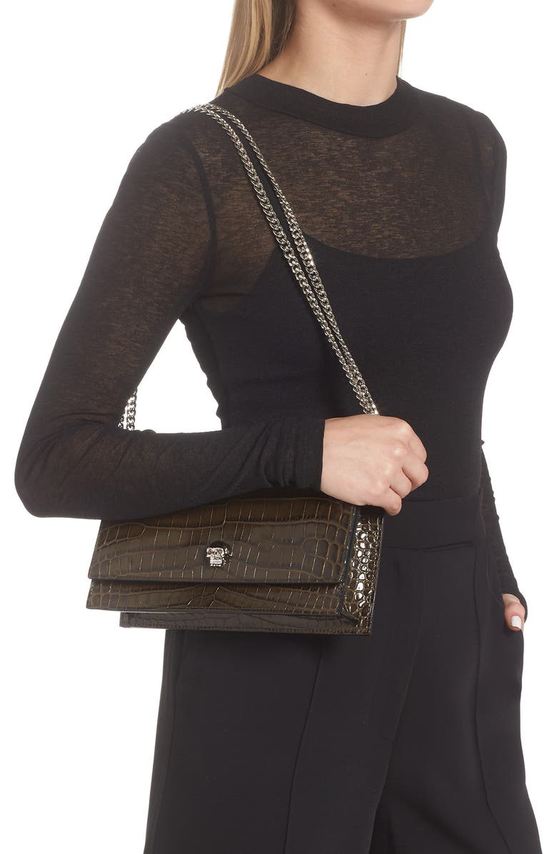 McQueen Alexander McQueen Medium Skull Croc Embossed Leather Crossbody Bag, Alternate, color,