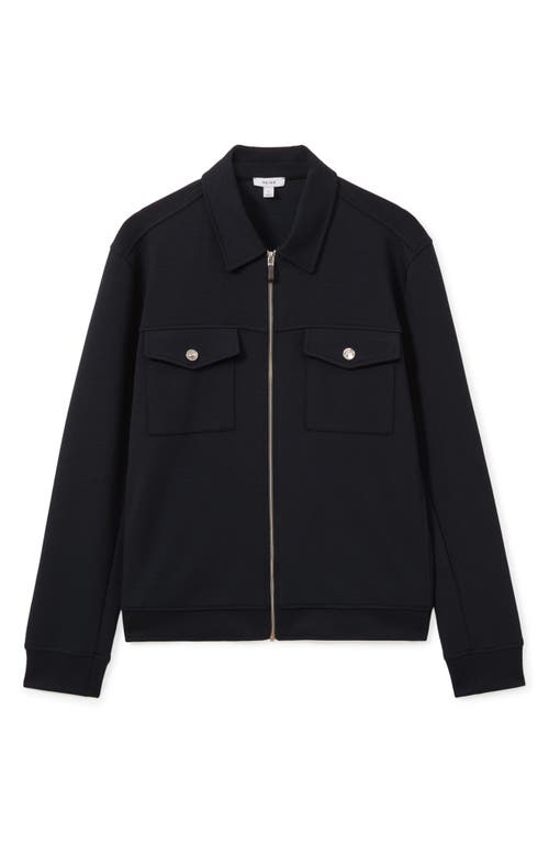 Reiss Navy Blue Medina Interlock Jersey Zip-through Jacket In Black