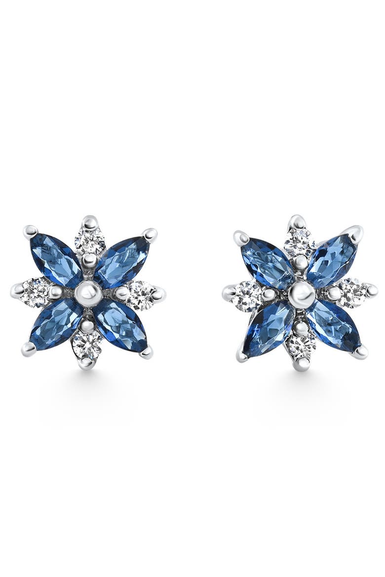 .60Ct Petal Marquise Blue Sapphire Diamond Studs Earrings Gold Lab Grown, Main, color, 14k White Gold
