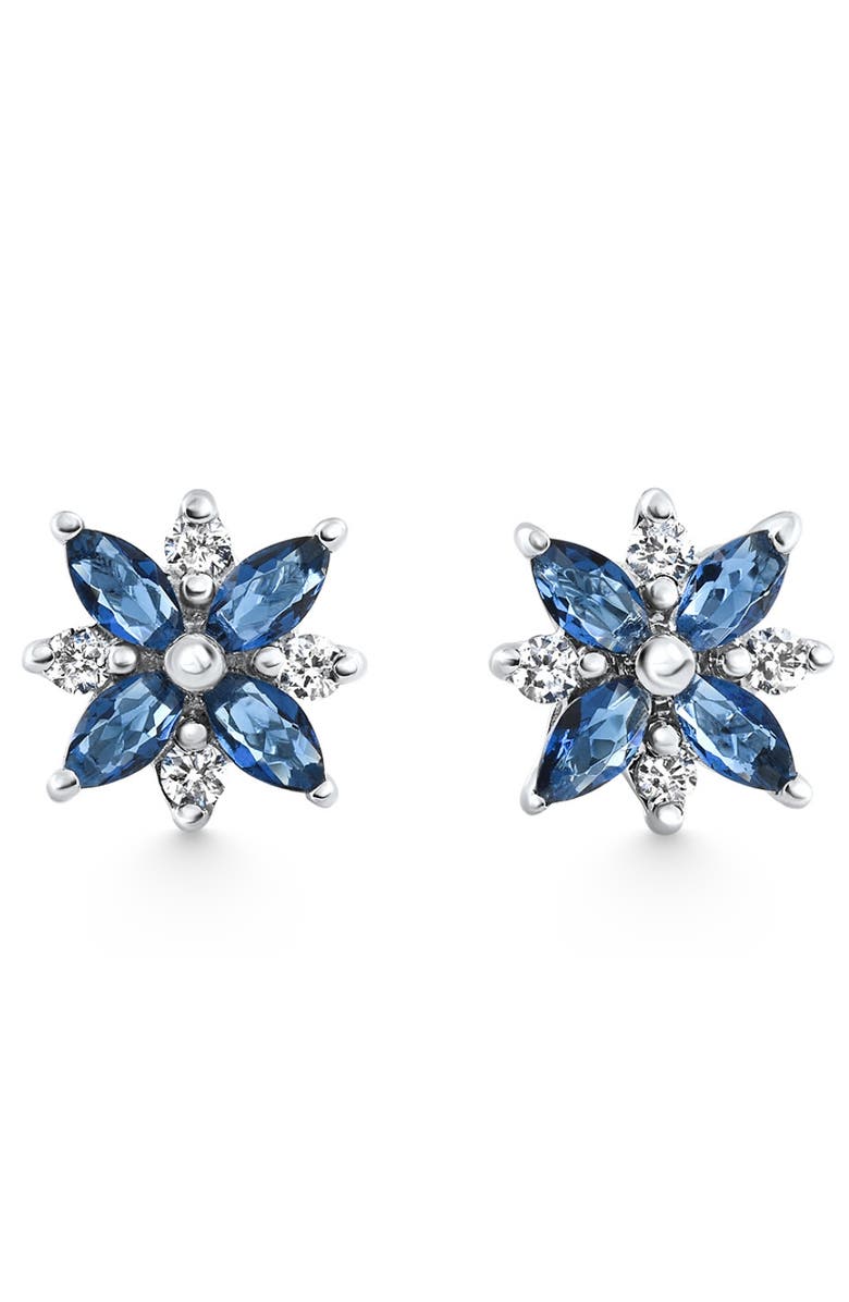 Bliss Diamond .60Ct Petal Marquise Blue Sapphire Diamond Studs Earrings Gold Lab Grown, Main, color, 14K White Gold