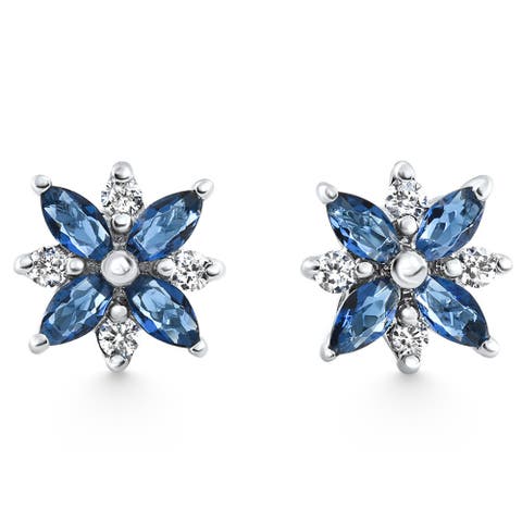 .60Ct Petal Marquise Blue Sapphire Diamond Studs Earrings Gold Lab Grown