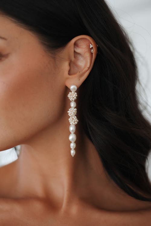 Untamed Petals Darcy Freshwater Pearl Drop Earrings In Neutral