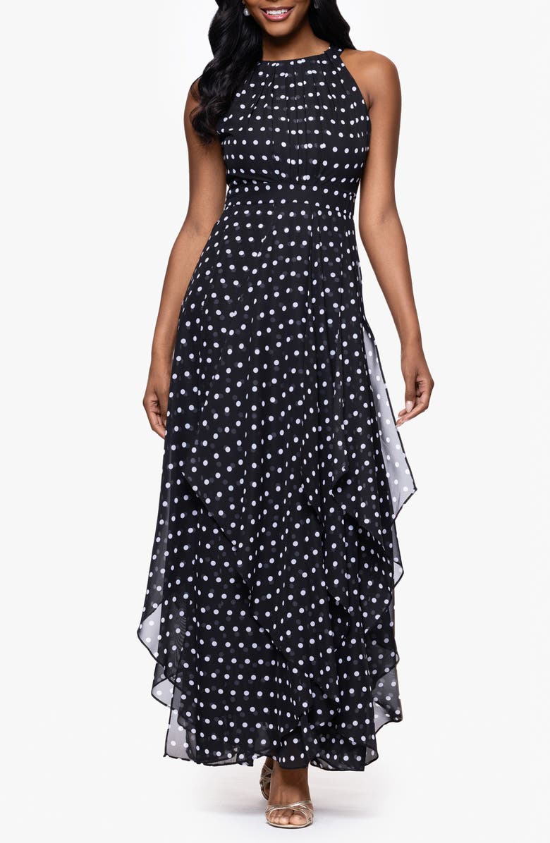 Betsy & Adam Polka Dot Handkerchief Hem Gown, Main, color,