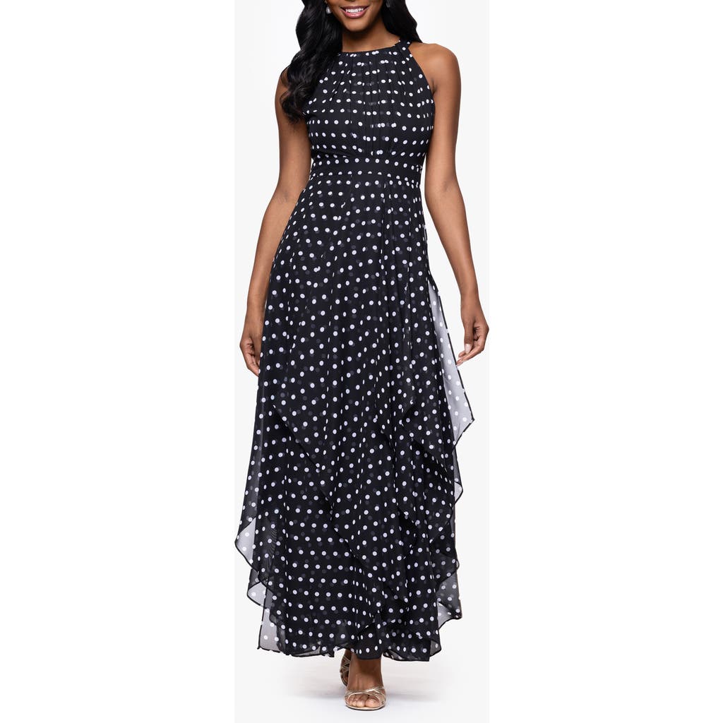Betsy & Adam Polka Dot Handkerchief Hem Gown
