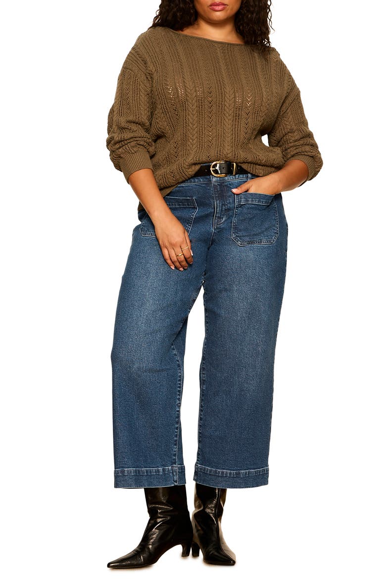 Cable Stitch Pointelle Sweater, Alternate, color, KALAMATA GREEN