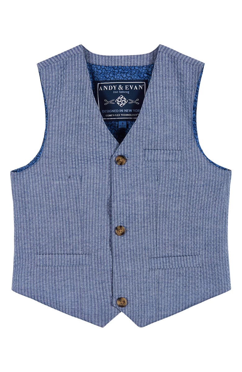 Andy & Evan Kids' Vest, Button-Up Shirt, Pants & Bowtie Set, Alternate, color, Blue Seersucker