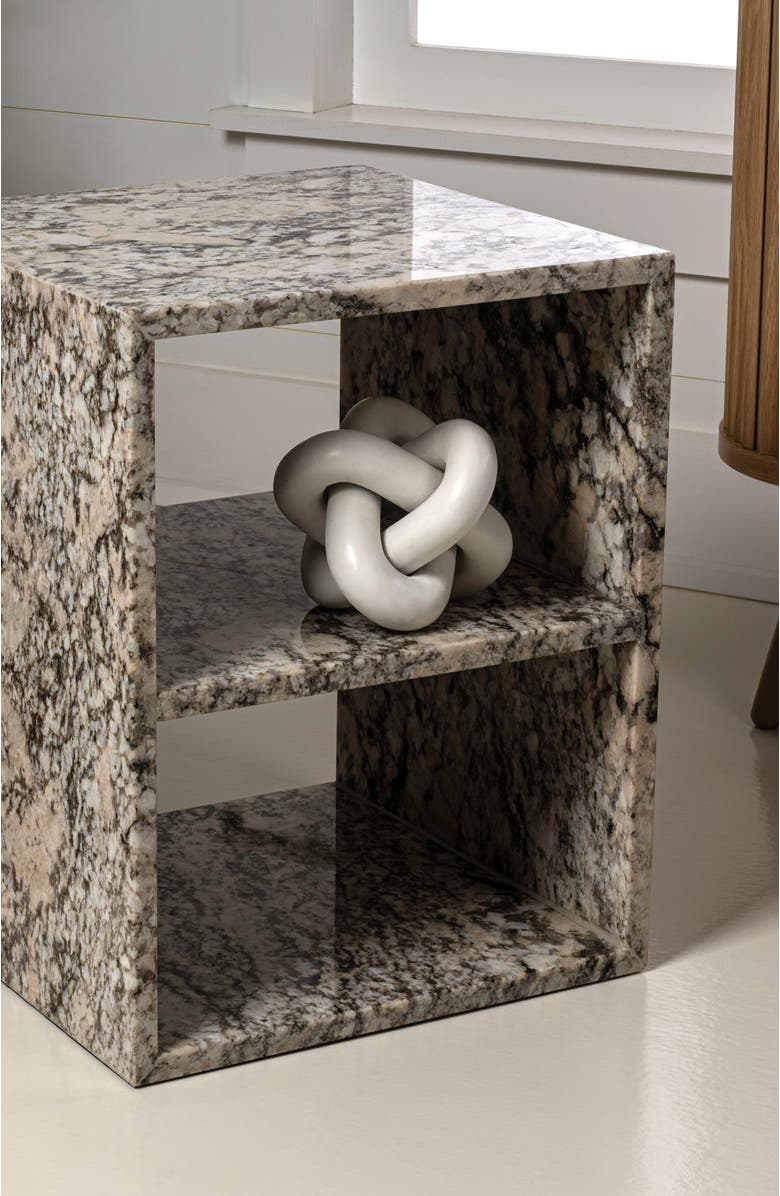 JONATHAN Y Sloane 20" Modern Natural Marble Handmade Rectangular 2-Shelf End Table, Alternate, color, Beige/Dark Taupe