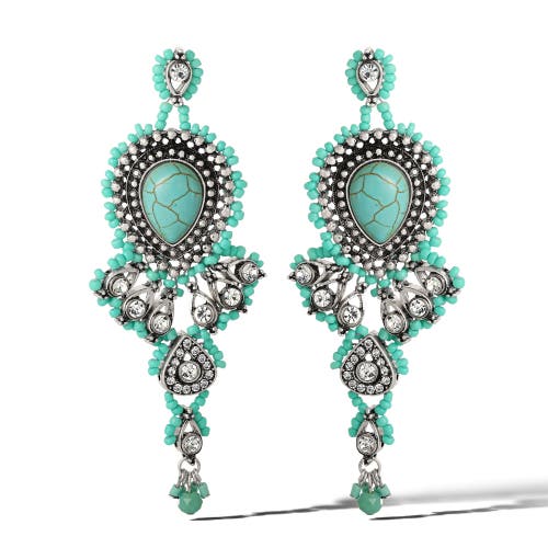 Jessica Simpson Turquiose Bead Statement Earrings In Blue