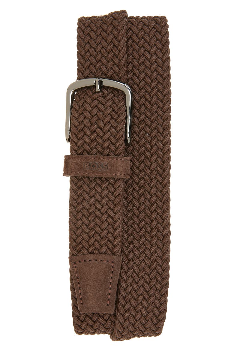 Sash Woven Elastic Belt, Main, color, DARK BROWN