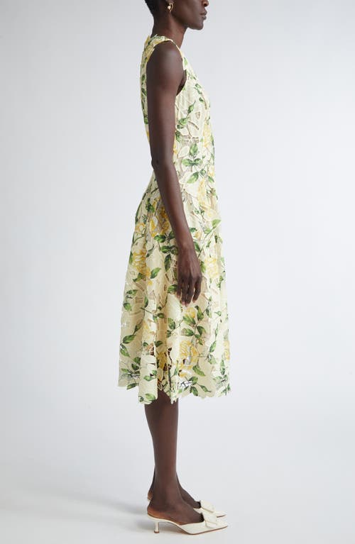 Oscar De La Renta English Rose Guipure Lace Fit & Flare Dress In Yellow/soft Yellow