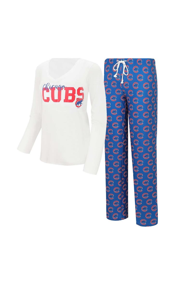 Women's Concepts Sport White/Royal Chicago Cubs Long Sleeve V-Neck T-Shirt & Gauge Pants Sleep Set, Main, color, White