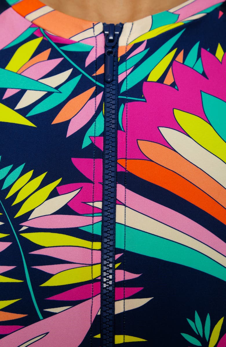 Trina Turk Paralia Long Sleeve UPF 50+ One-Piece Rashguard Swimsuit, Alternate, color, Multi