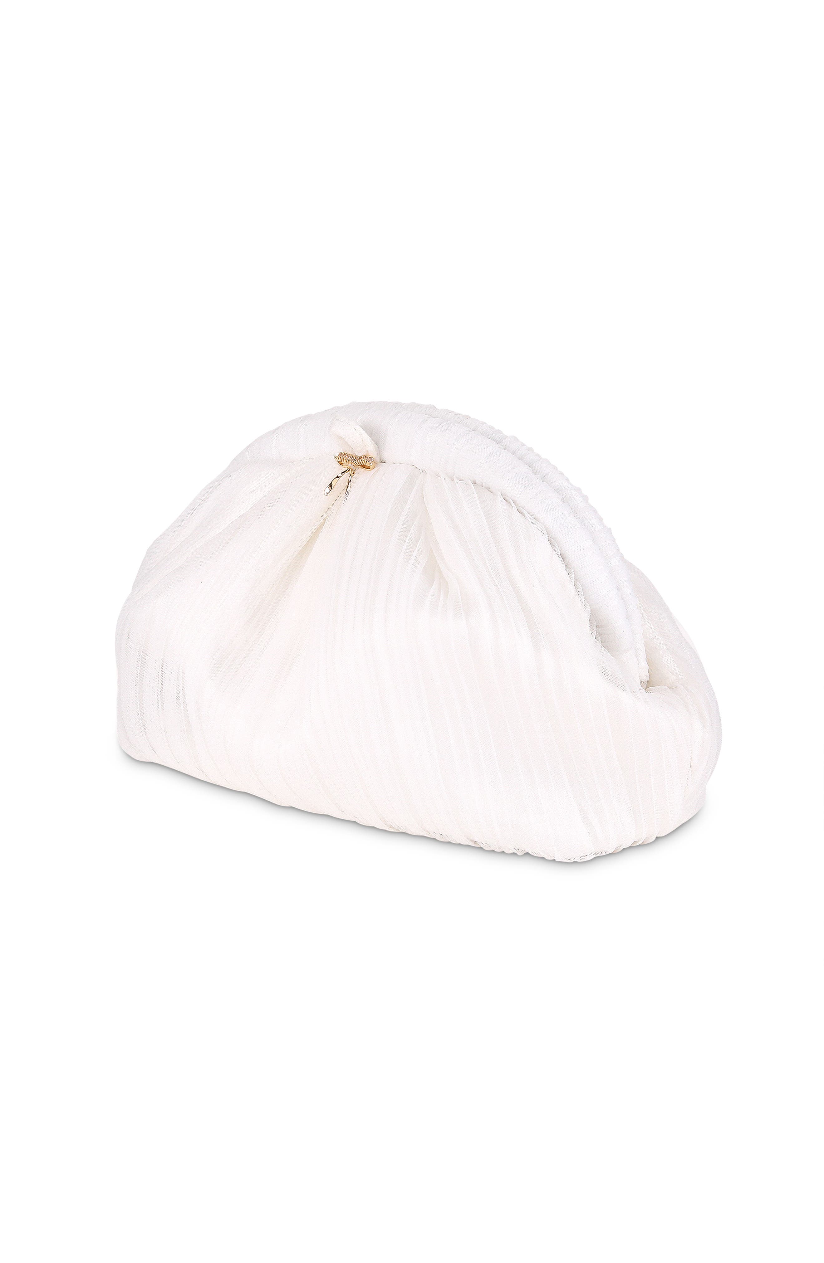 Jewel Badgley Mischka Vale Pleated Tulle and Satin Mini Pouch Clutch, Alternate, color, White