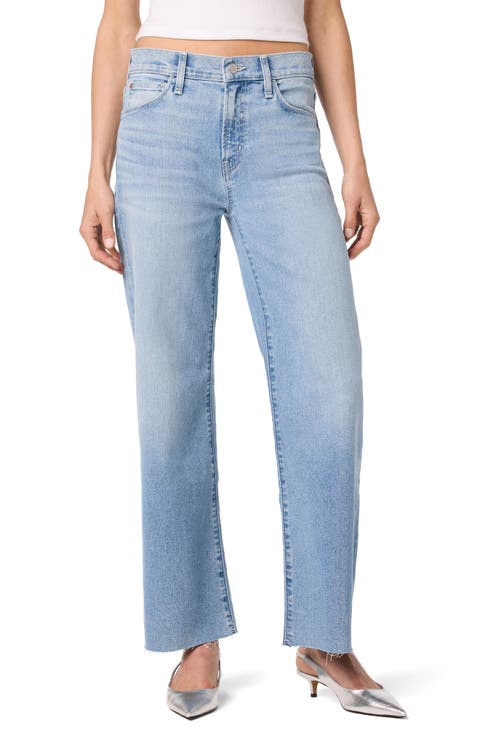 Rosalie High Waist Raw Hem Wide Leg Jeans (Alki)