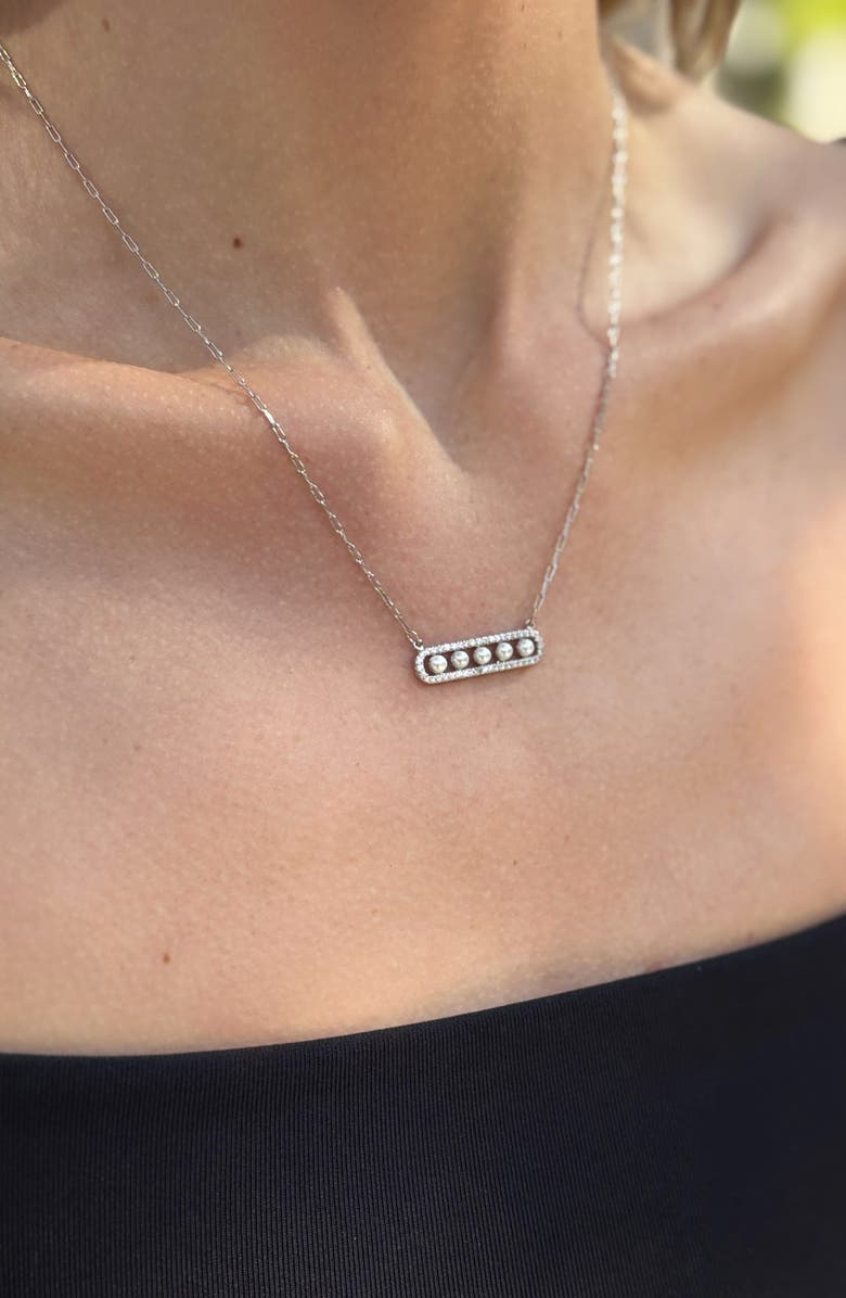 Adornia Set of 2 Freshwater Pearl & Cubic Zirconia Bar Necklaces, Alternate, color, White/ Silver