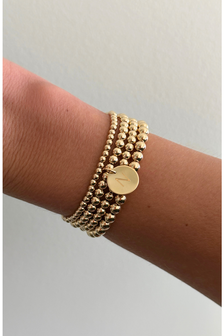 Classic Initial Coin 14k Gold Filled Bead Four Bracelet Stack, Alternate, color, Gold N