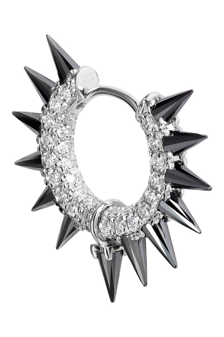 Single Diamond & Moissanite Spike Hoop Earring, Alternate, color, WHITE GOLD