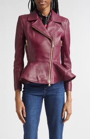 L'AGENCE Lyric Leather Peplum Biker Jacket